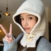Korean Dongdaemen New Twinkle Horn Buckle Balaclava Women's Winter All-Match Scarf Knitted Hat Ear Protection