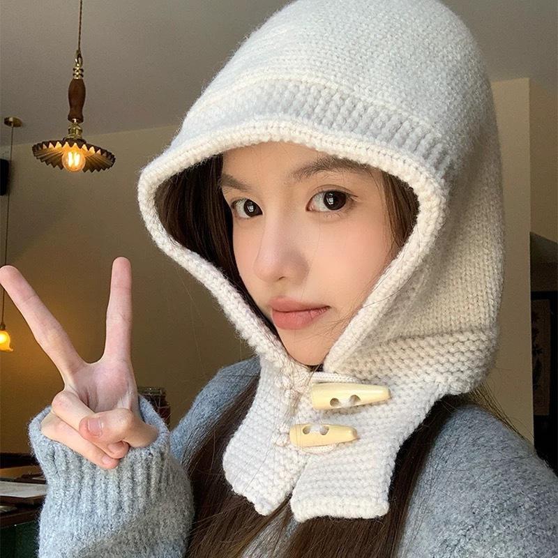 Korean Dongdaemen New Twinkle Horn Buckle Balaclava Women's Winter All-Match Scarf Knitted Hat Ear Protection