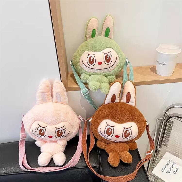 Geantă crossbody nouă Labubu: Geantă de umăr portabilă de pluș de desene animate cu păpușă de pluș și organizator pentru mărunțiș