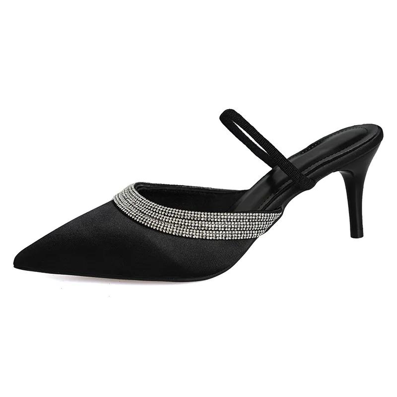 Fashion Pointed Purple Fine Heel Water Diamond Shoes Women Fashion Silk Sandals French Sexy High Heels Designer Sandals Zapatos Mujer