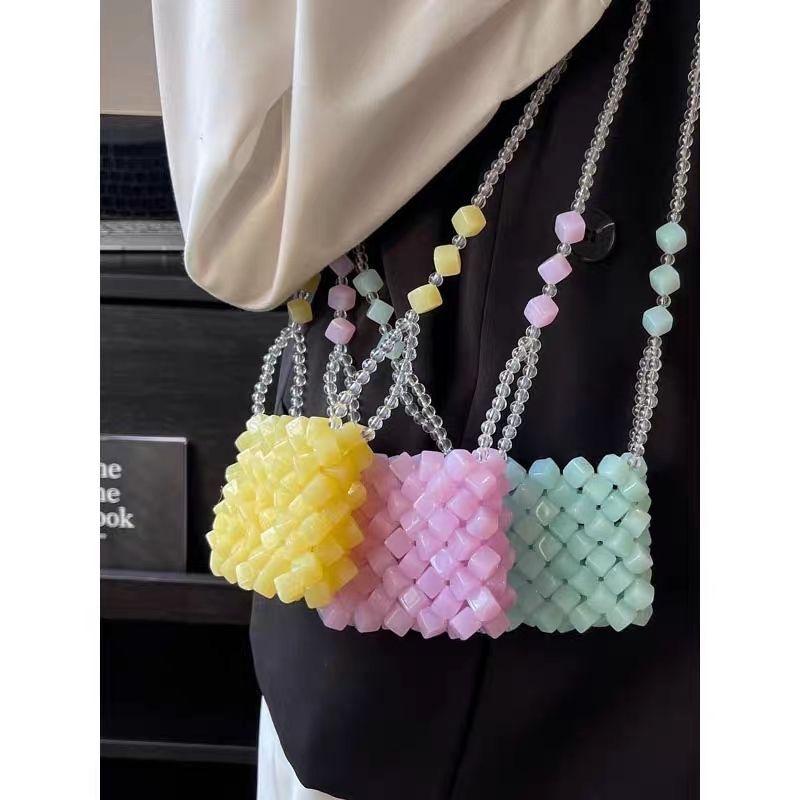 Acrylic Mini Crossbody Bag For Women Clear Candy Color Shoulder Bag Rhombic Pattern Lipstick Coin Purse Girl Small Handbag