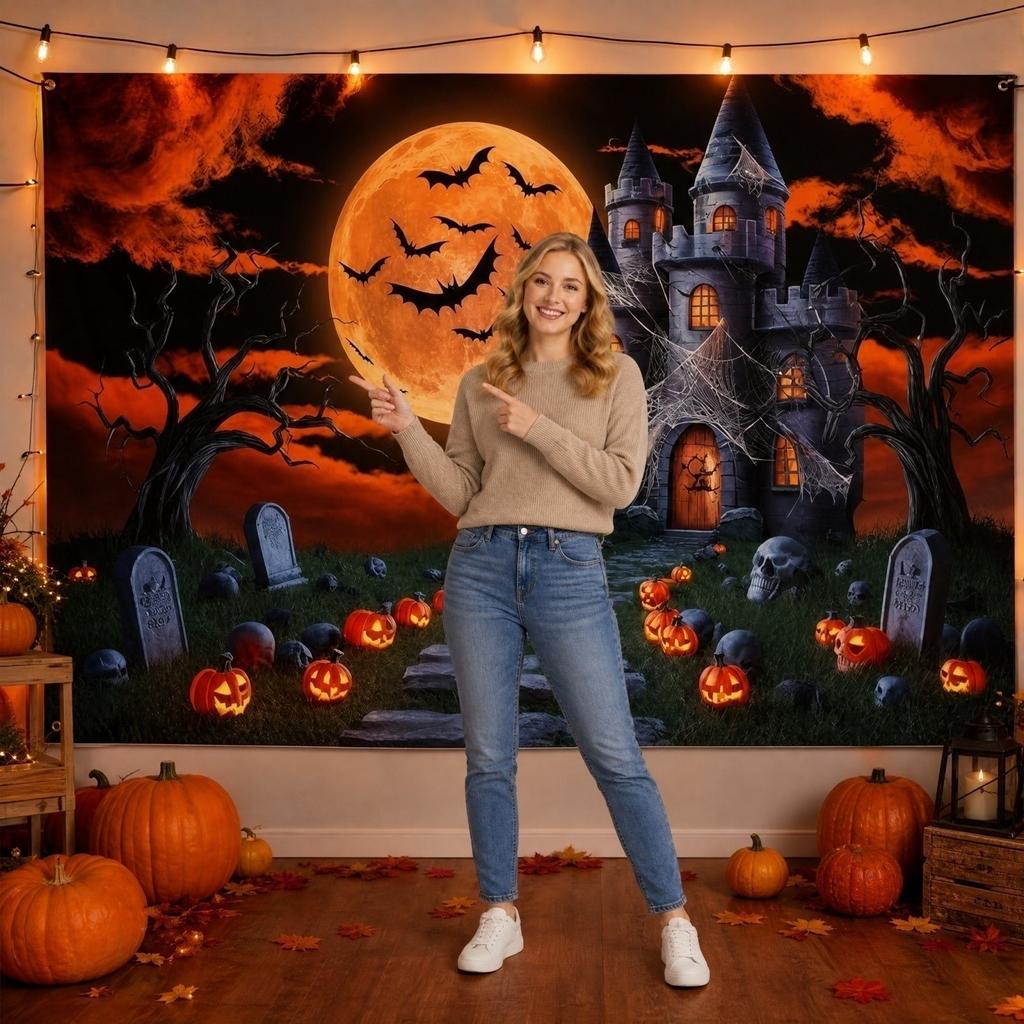 Halloween Photography Background Moon Night Party Decor for Indoor and Outdoor Use