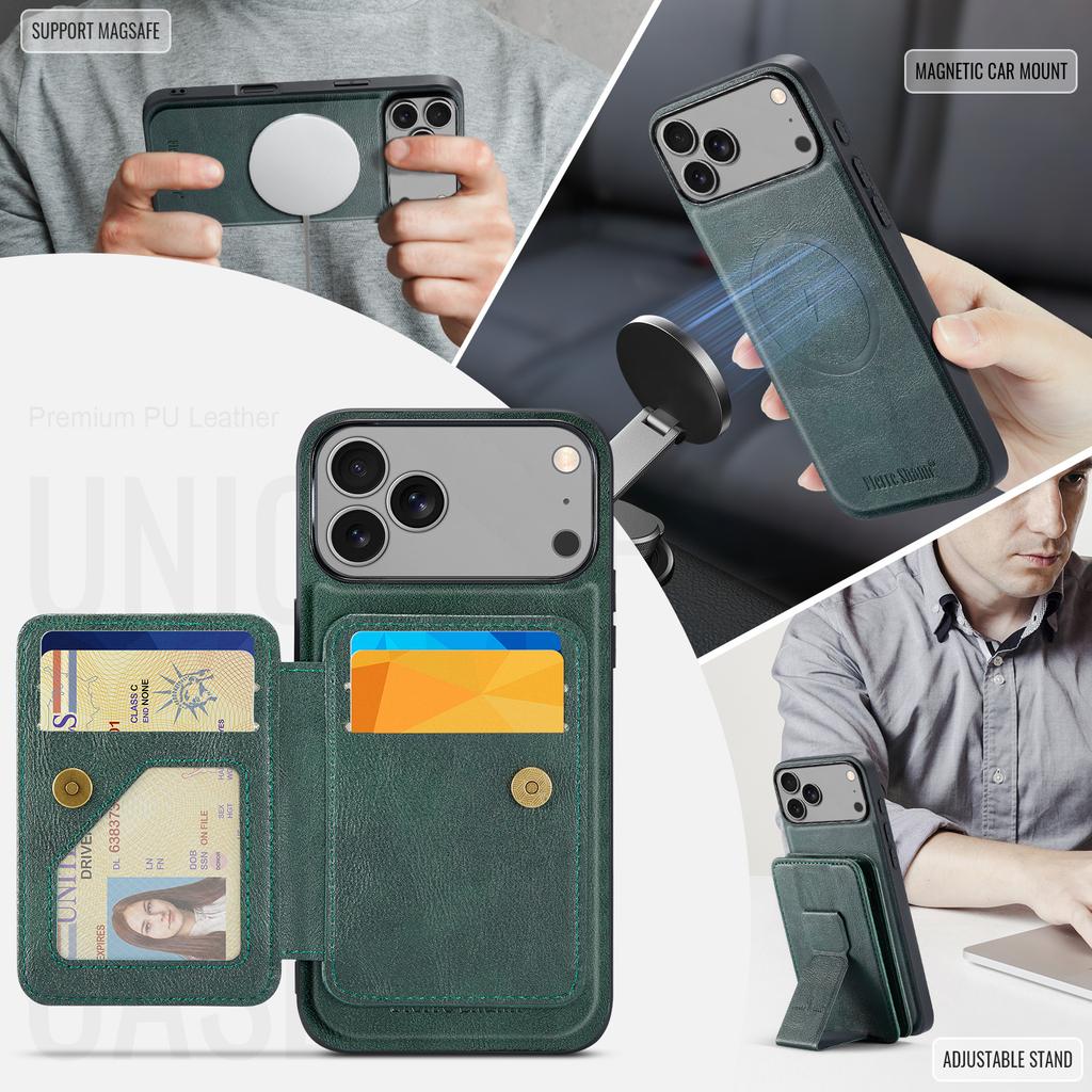 FIERRE SHANN 028 For iPhone 17 Pro Case Magnetic Detachable Card Slots Leather Back Cover