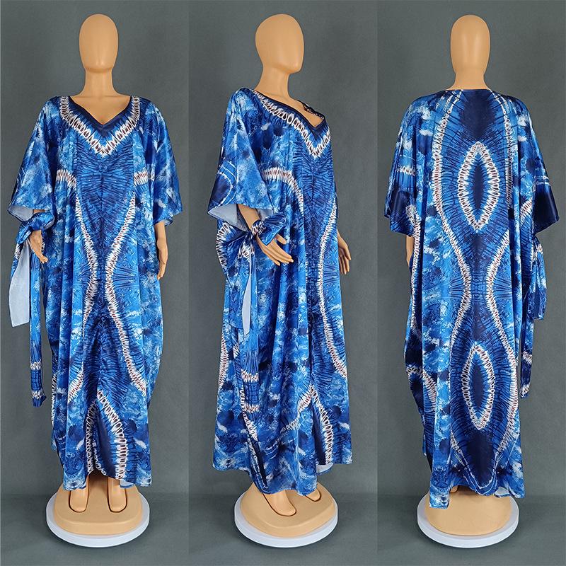 European & American Retro Ethnic Style Print Cloak Dress 8903 - Short Sleeve Women's Clothing