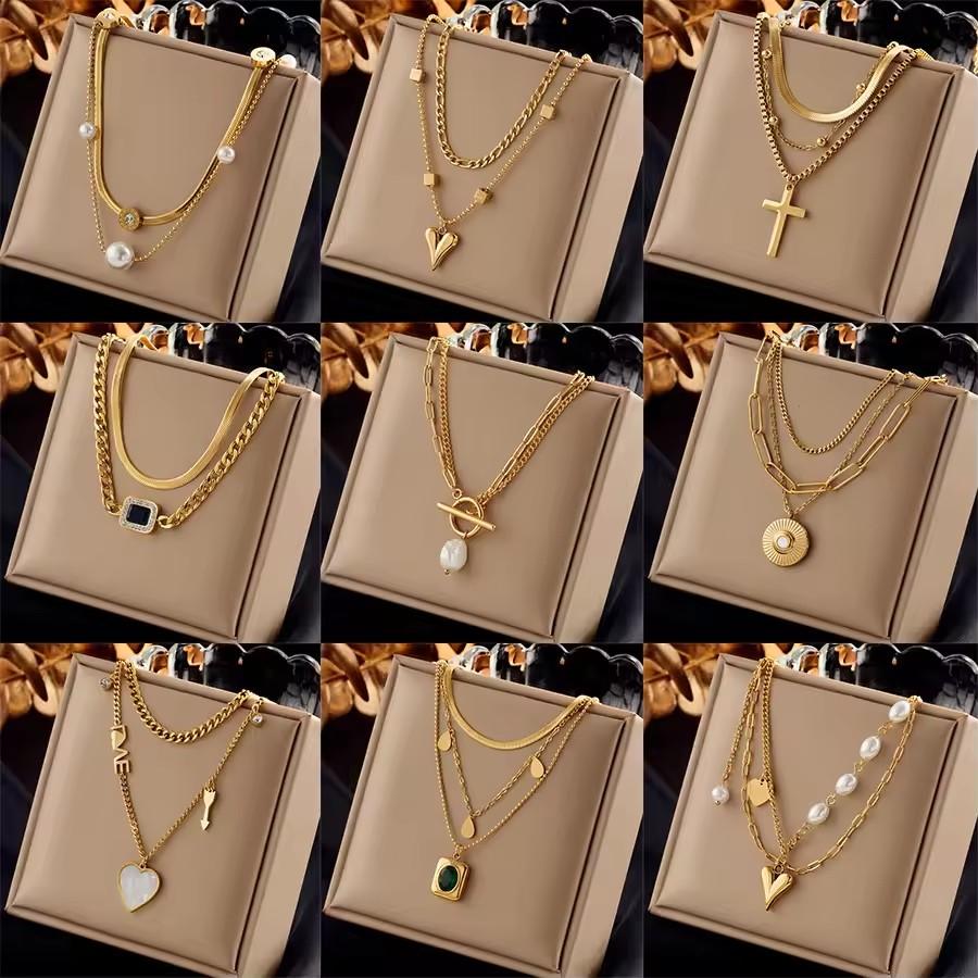 SHC43A-SHC68A Custom Fashion Pendant Necklaces Women's Jewelry Stainless Steel Chokers Pearl Chains Necklace Set for Women Girls