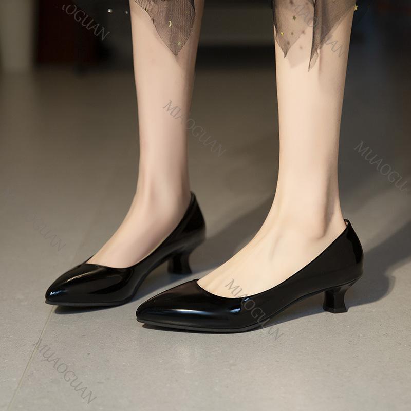Fashion Women Pumps Spring New Fashion Single Shoes Pointed Toe Casual Solid Chunky Middle Heel Women's Shoes Commuter Work Heels Women