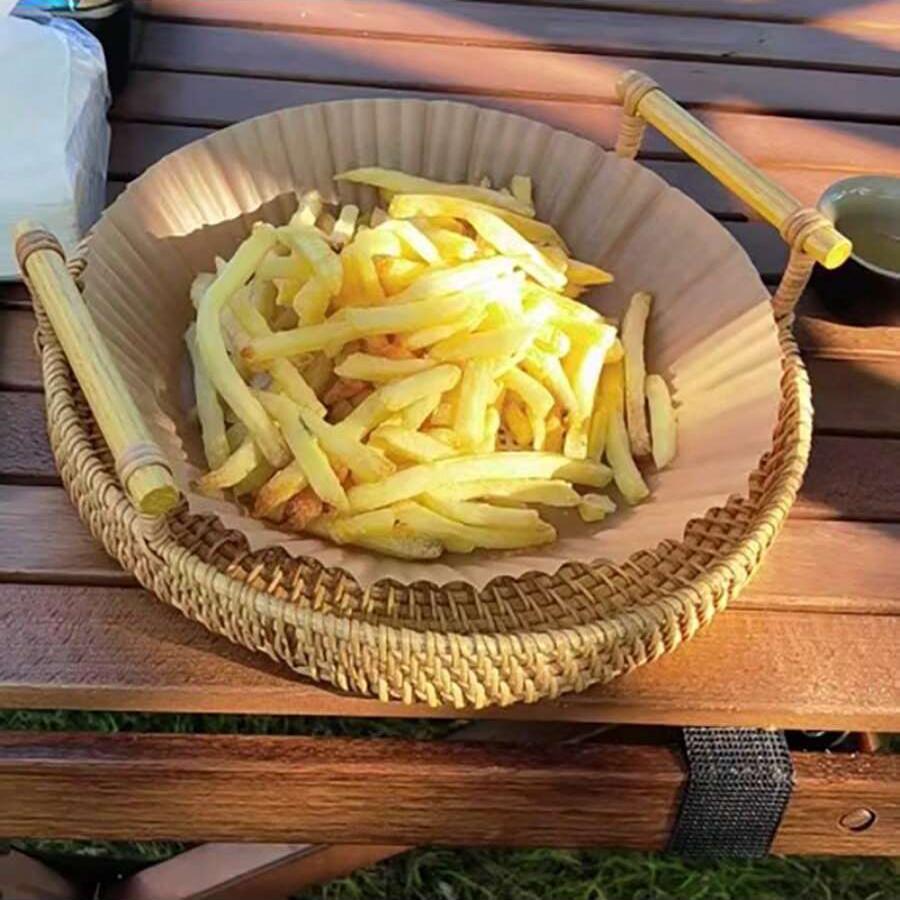 1PC Woven Rattan Storage Basket with Strap Handle Round Tray for Bread Snacks Fruits Picnic - Home Organization Basket