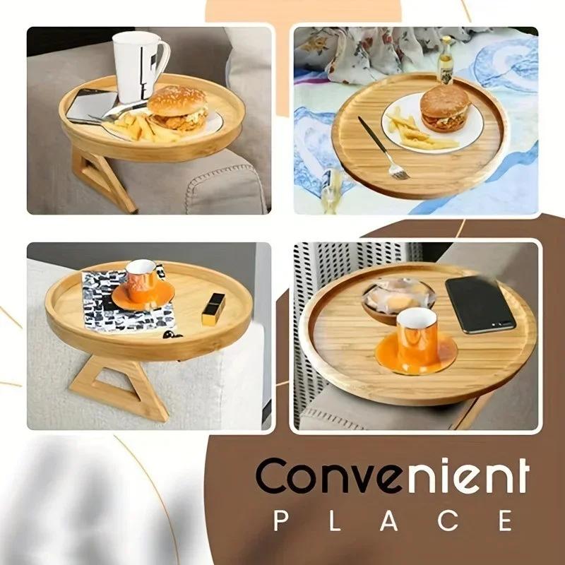 Foldable Couch Tray Natural WoodenSofa Armrest Clip-On Tray Portable Sofa Armrest Tray for Snacks Drinks Remote Control Coffee