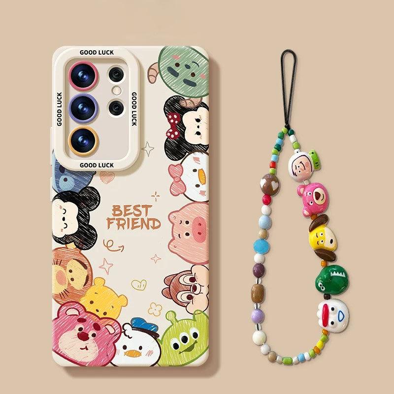 Cartoon avatar mobile phone case with hanging chain, suitable for Samsung S26ultra silicone S25/S24 + cute S23/22 sets