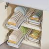 Dish Storage Rack Drawer Type Carbon Steel Frame Wooden Handle Organizer Rational Use of Space Drying Rack for Kitchen