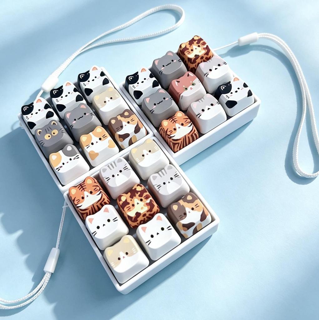 PBT Keycaps Stress Relief Cat Keychain Lanyard Toy