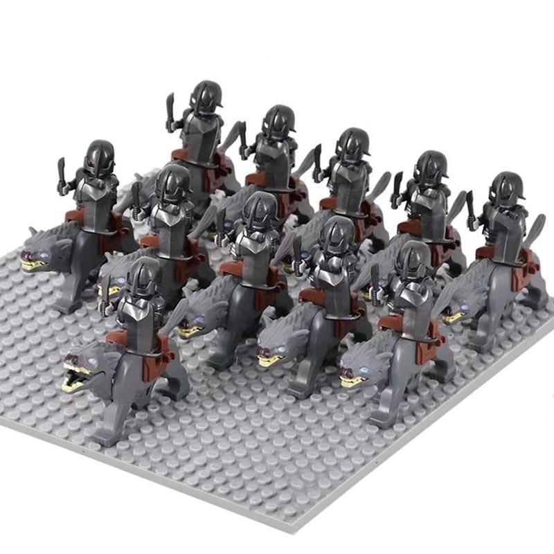 MOC Medieval Uruk-hai Orc Soldiers Raider Vargr Wolf Mount Knights Mini Figurine Building Block Set Educational Toy for Kids