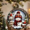 Farmhouse Style Festive Signs Wooden Christmas Hanging Pendant, Snowman/Santa Claus/Gnome Ornament with Indoor Outdoor Xmas Decor Hemp Rope