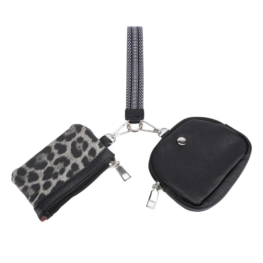 Mini Zip Wristlet Wallet Water Resistant Detachable Fashionable Dual Pouch Coin Purse Keychain for C