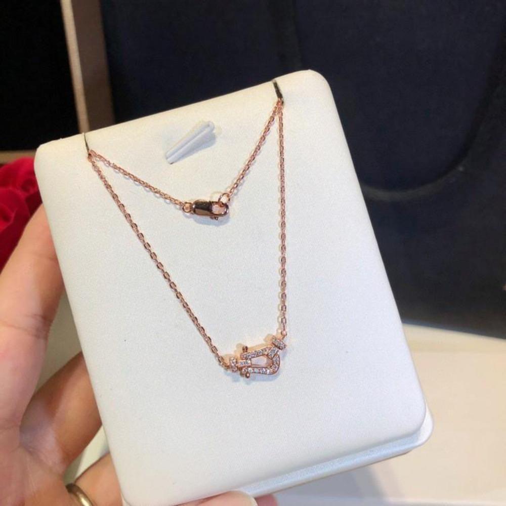 Horseshoe Necklace Thick-plated 18K Gold Neck Chain, Mini Small Half-diamond Full Diamond Pendant Collarbone Chain for Women