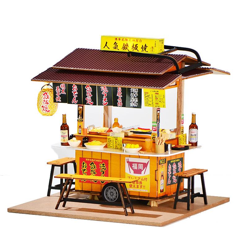 New Diy Hut Handmade Wooden Food Game Scene Dollhouse Doll House Accessories Popular Teppanyaki