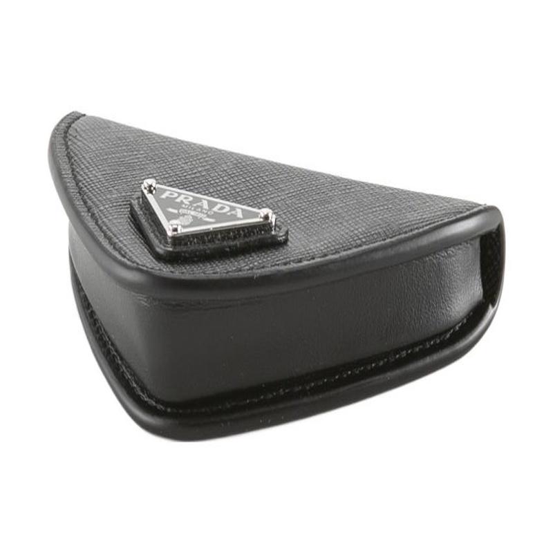 Prada Triangle metal triangle logo zipper leather wallet men's black