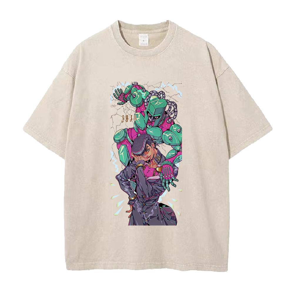 

Anime JoJos Bizarre Adventure Higashikata Jousuke Graphic T Shirt Men Casual Cotton Tshirt Vintage Washed Tshirt Harajuku Tops S