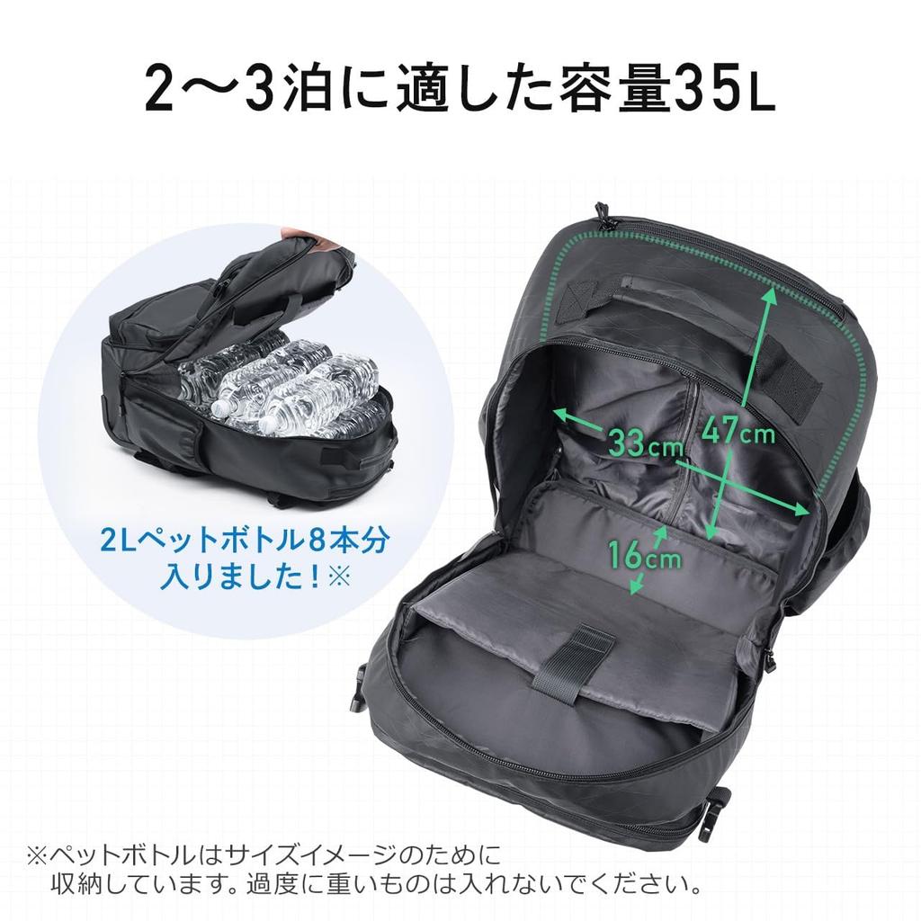 Sanwa Direct Carry-On Backpack, Large Capacity 35L, with Casters, for 2-3 Nights, 200-BAGCR010BK