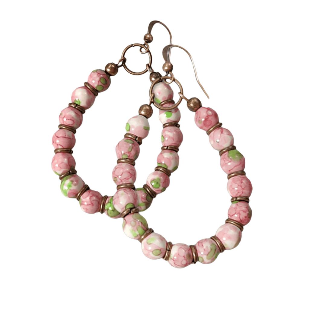 Handgjorda Retro Boho Chic Dangle-örhängen med Natursten och Pärlhänge Perfekta för Vardagsbruk och Festivaler