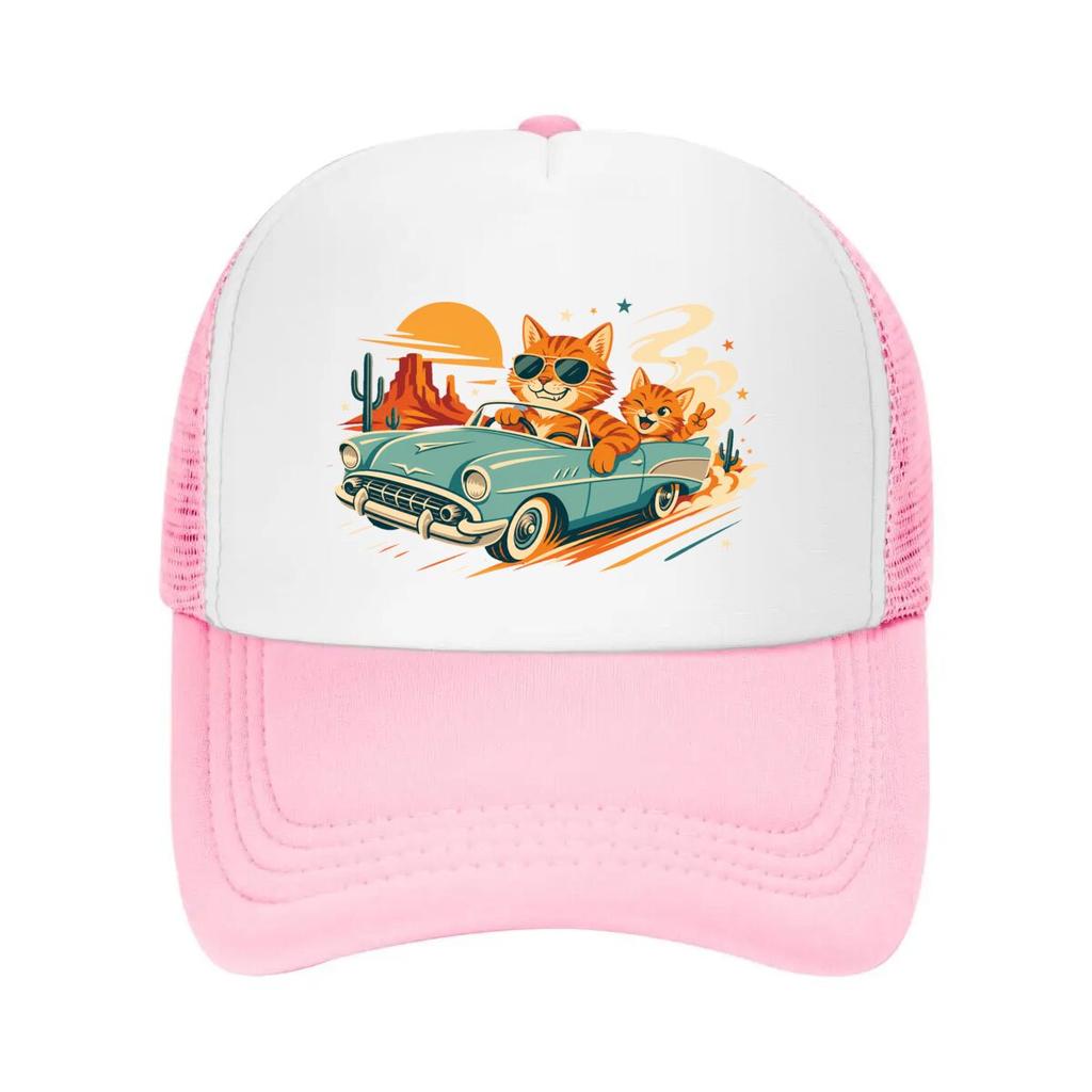 Rebel Ginger Cat Road Trip Mesh Baseball Cap Casual Hat Outdoor  For Womens Unisex FeUnisex