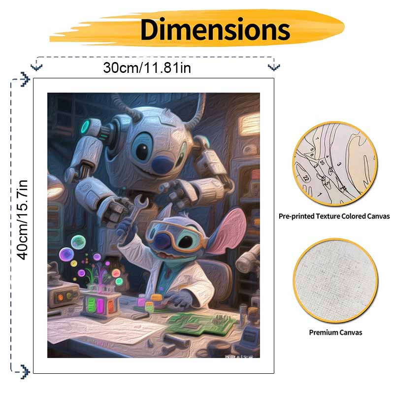 Disney Digital Oil Painting Art Kit Stitch Robot Scientist Hand Filled Home Decor