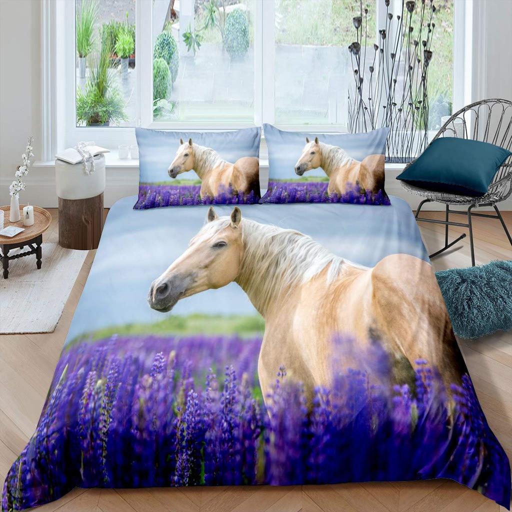 Comforter Horse For Kids Teens Adults Bedding Set 3D Steed Print Polyester Comforter Wildlife Animal King Queen Size