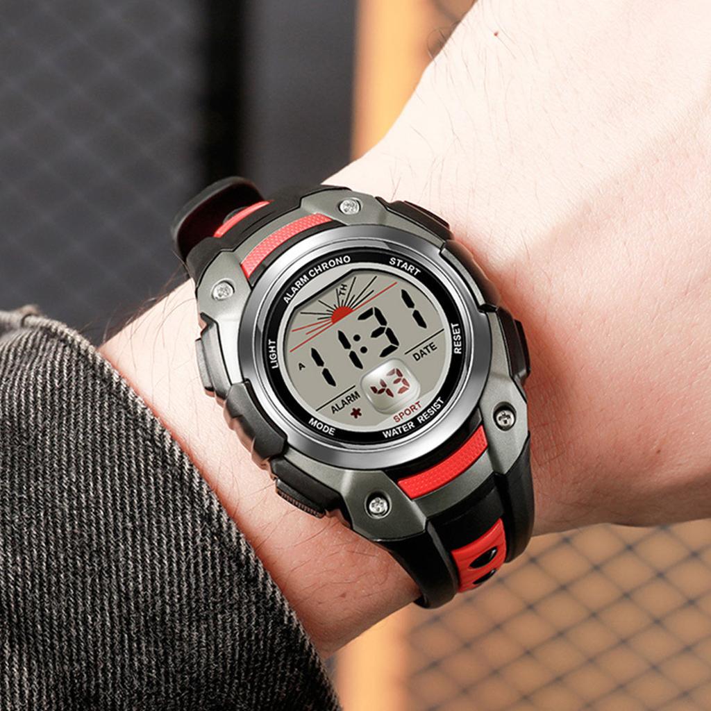 50m Waterproof Men Women Digital Watch LED Night Light Stopwatch Calendar Alarm 12Celsius24H Rubber Band Shockproof Watch