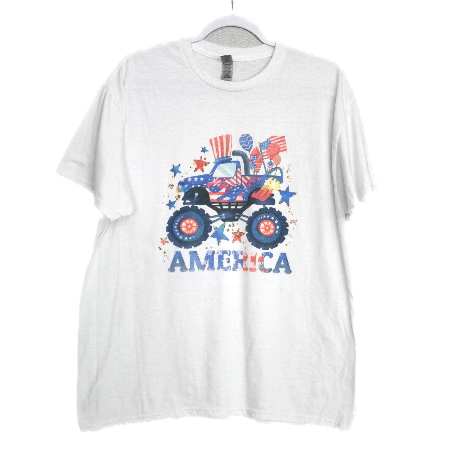 Gildan Mens White 4th of July America Patriotic Graphic T-Shirt Short Slv Large L