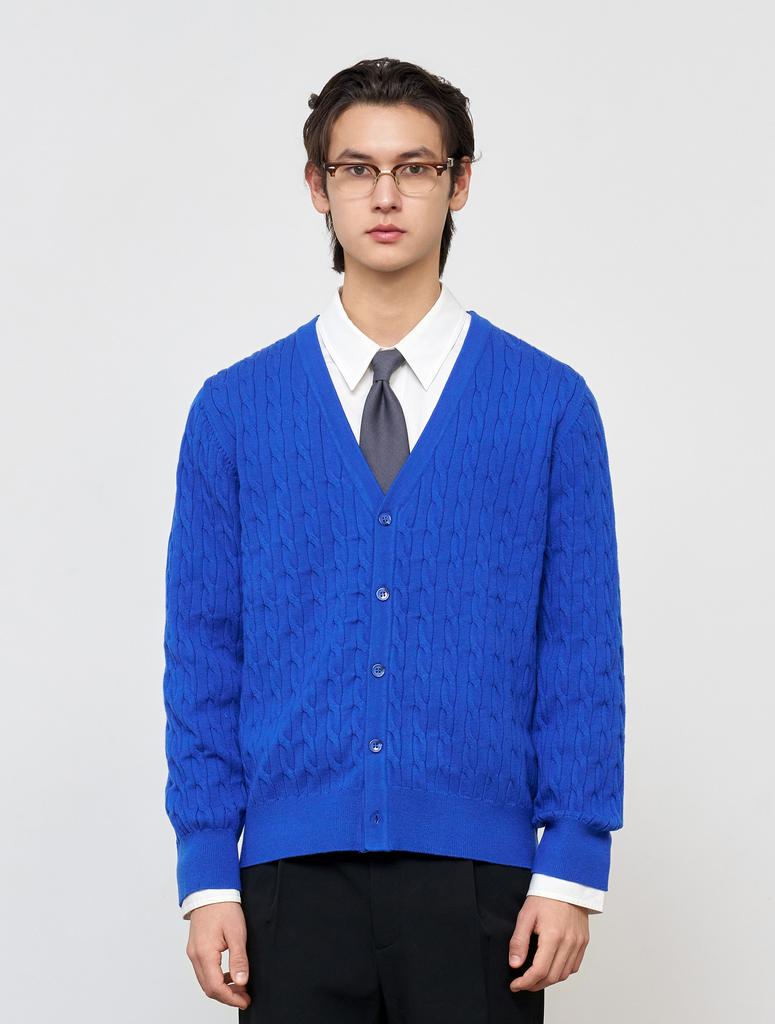 Generalidea Man Essential Minimal Cable V-Neck Cardigan [Blue] / Sbe1M04004