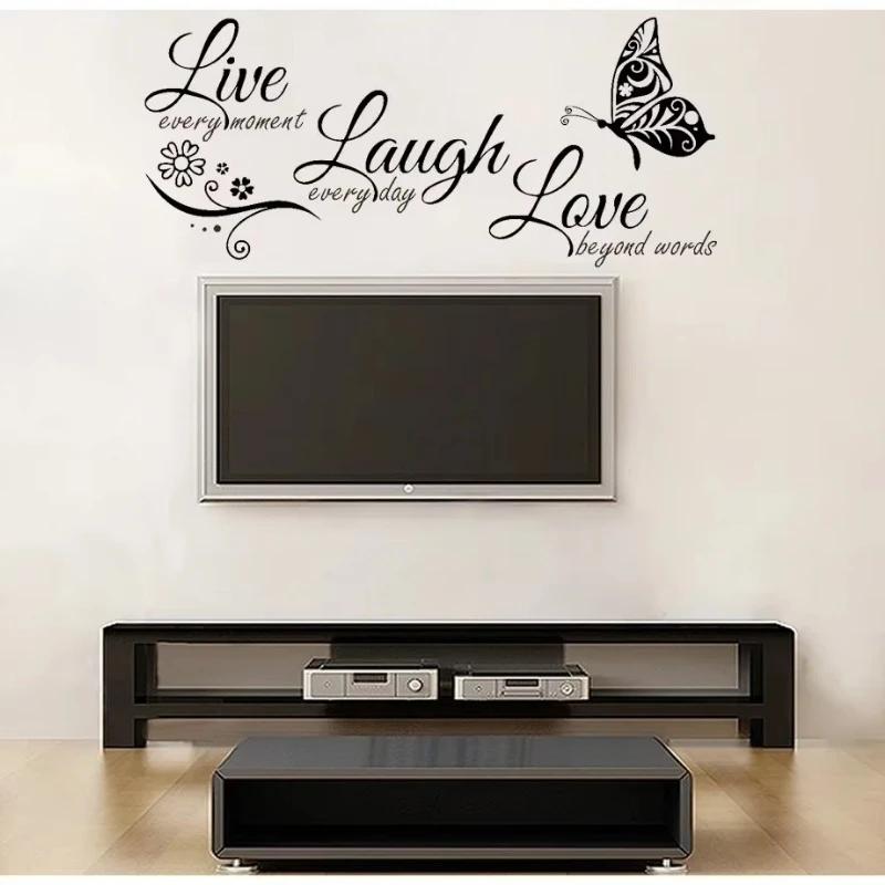 Live Laugh Love Butterfly Flower Wall Art Sticker Modern Wall Decals Quotes Vinyls Stickers Home Decor Living Room Wholesale