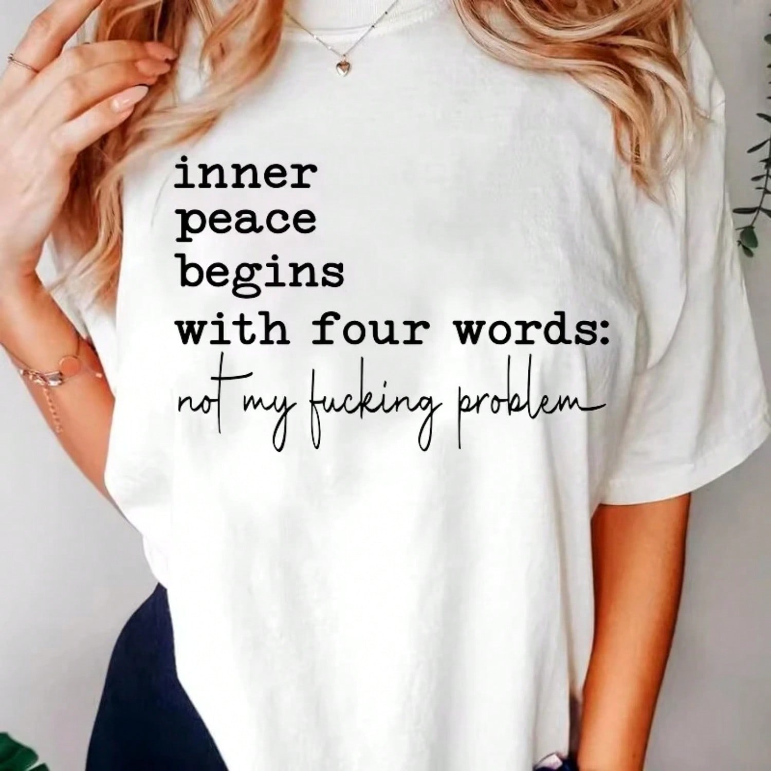 Wounisex s Harajuku T-Shirts Girls Graphics Funny Clothing Inner Peace Begins With Four Words T-Shirts Funny T-Shirts S разноцветный