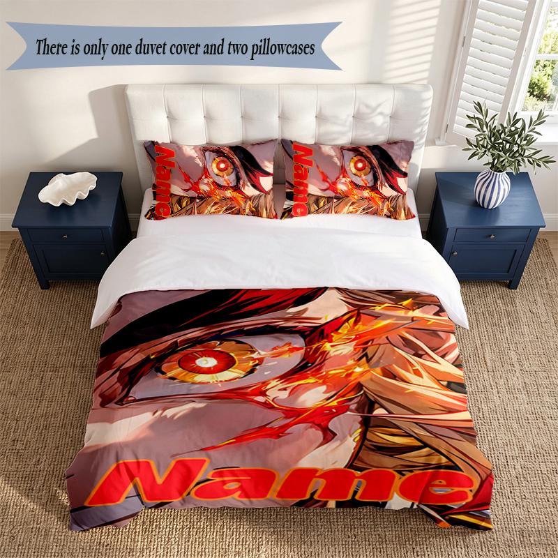 Kyojuro 3‑Piece Bedding Set Soft Microfiber Duvet Cover Pillowcases Comfortable Bed Linen for Bedroom Decoration