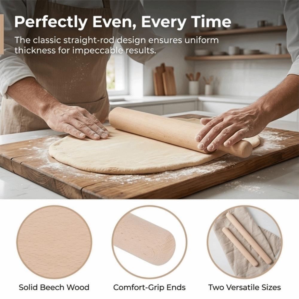 Solid Wood Kitchen Rolling Pin Beech Wood Pizza Rolling Pin Baking Rolling Pin Fondant Rolling