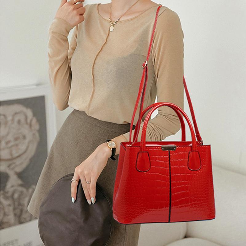 Fashion Crocodile Pattern Mother and Daughter Bag Large Capacity Bright Leather Waterproof Multi-compartment Fine Texture Handbag Shoulder Bag