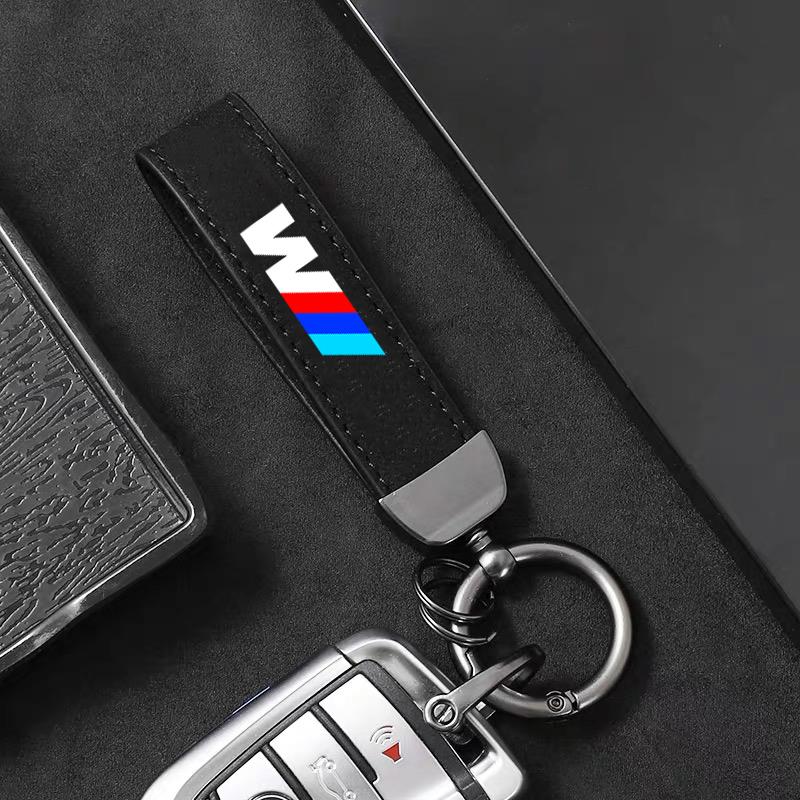 KQBU1 Car Styling Emblem Zinc Alloy Keyring Motorcycle Suede Leather Keychain for BMW M Performance E30 E34 E36 F21 F30 F35 M3 M5 X3
