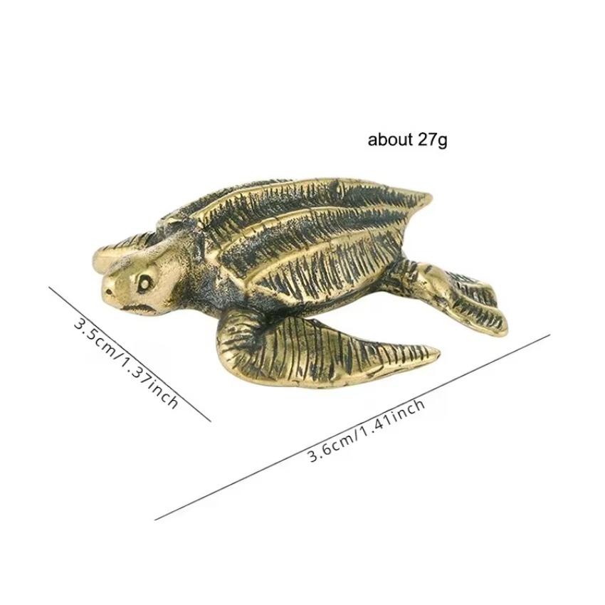 1 Pcs Antique Brass Turtle Figurine Solid Copper Office Desk Decor Cross-Border Craft Collectible with Engraving Metal Casting