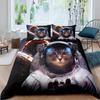 Galaxy Cat Duvet Cover Universe Galaxy for Kids Boy Girl Cute Kitten Printed Outer Space Planets Quilt Cover Bedroom Decorations