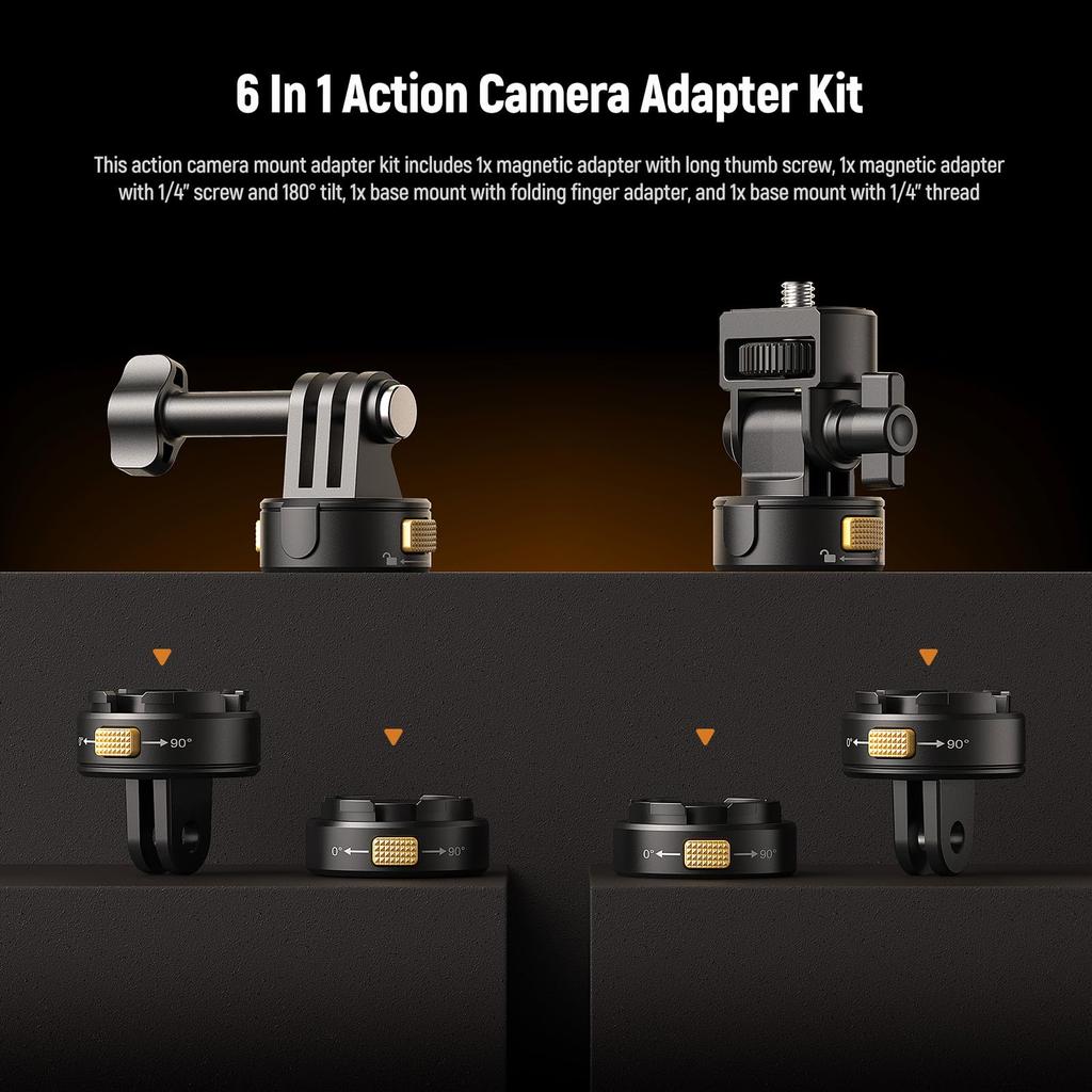 NEEWER Action Camera Mount Compatible with Hero 11 DJI Osmo Metal Magnetic Quick Release Mount with Screw and Folding Fingers for POV Photography