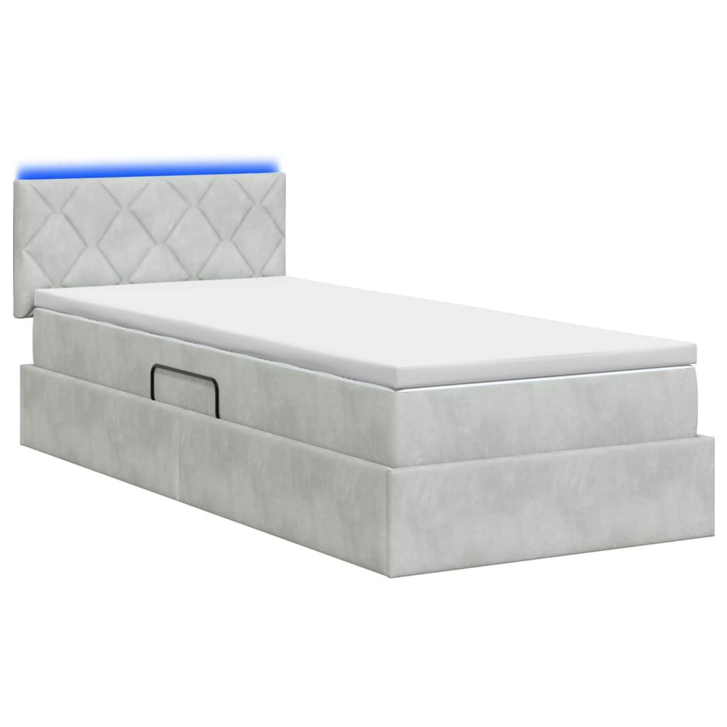 LED Storage Bed with Mattress Light Grey 90 X 200 Cm Velvet