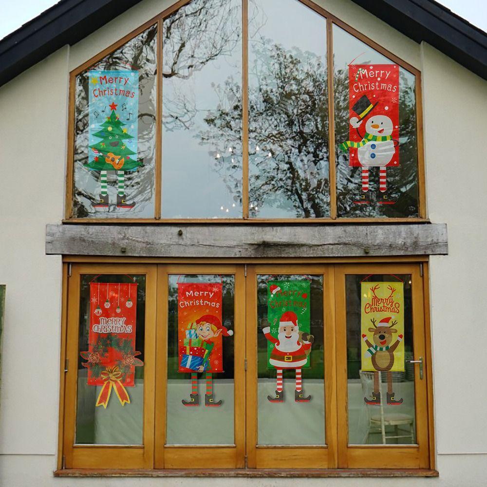 Santa Claus Xmas Door Banner Snowman Decoration Hanging Cloth Creative Christmas Hanging Flag  Door