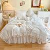 Nordic 100% Pure Cotton White Princess Ruffle Duvet Cover Set with Lace Bed Skirt