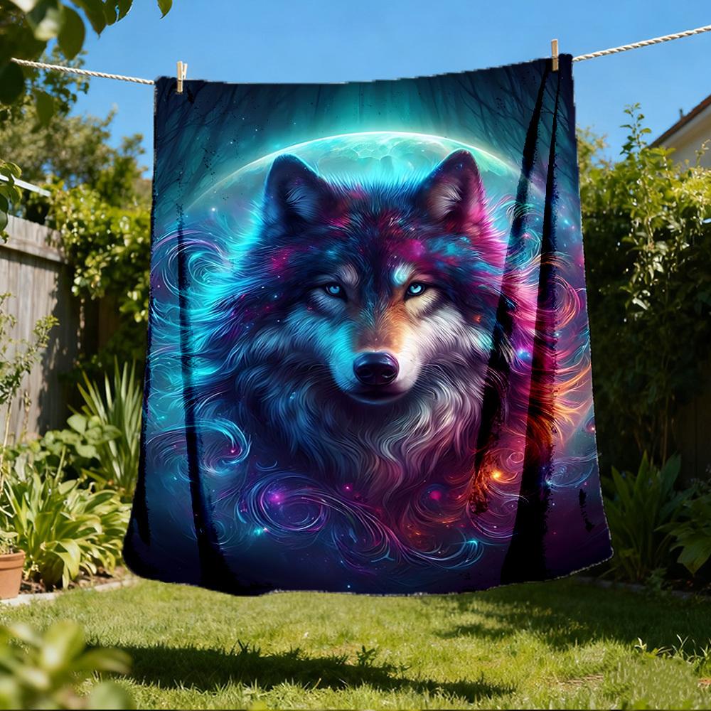 1pc Tiger Moon Night Throw Blanket Polyester Fiber, Lightweight Flannel, Soft & Warm, All Season Use for Outdoor, Camping