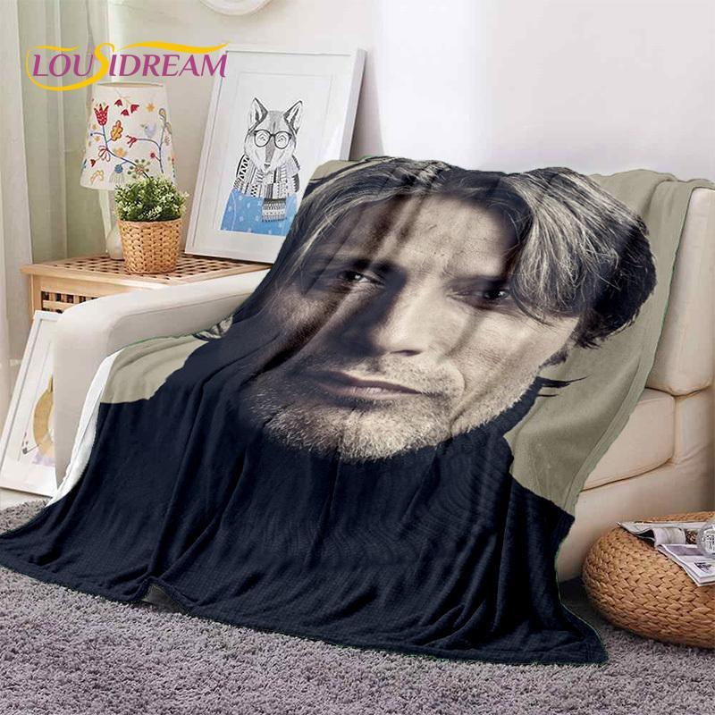 Mads Mikkelsen 3D Schauspieler StarSoft Decken, Warm halten Überwurfdecke Bequeme Decke für Picknick Betten Sofa Zuhause Schlafzimmer Geschenk Kind