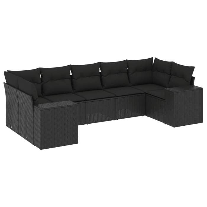 VidaXL Salon de Jardin avec Coussins 7 pcs, Canapés de Terrasse, Ensemble de Meubles de Patio, Mobilier d'Extérieur, Noir 3255322