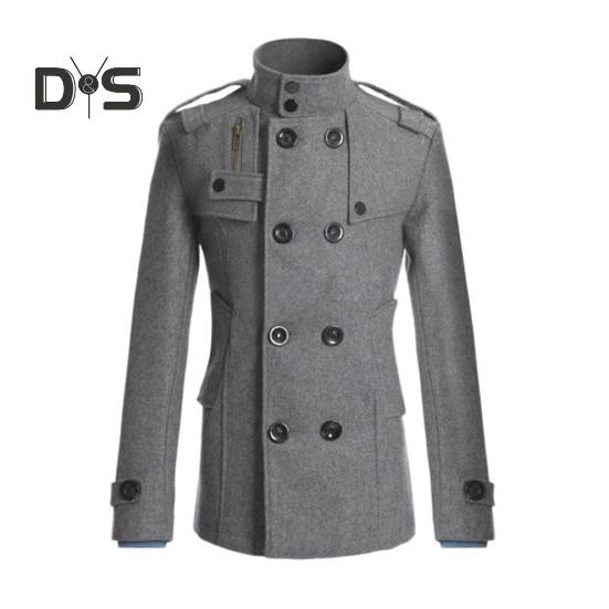 

Мужское шерстяное пальто с воротником-стойкой, длинными рукавами, ветровкой с двубортными карманами, однотонная верхняя одежда средней длины XL серый