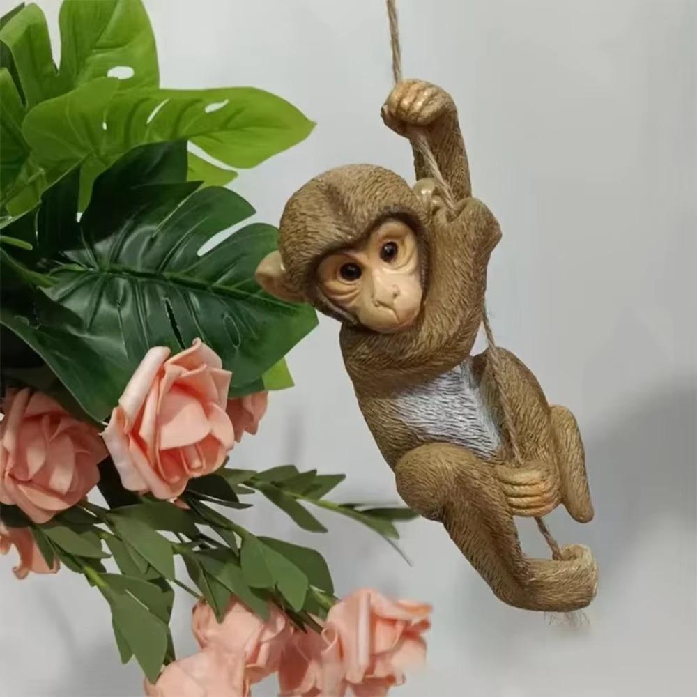 Handmade Monkey Hanging Ornament Cute Animal Statue Garden Climbing Monkey Figurine Plant Hanging