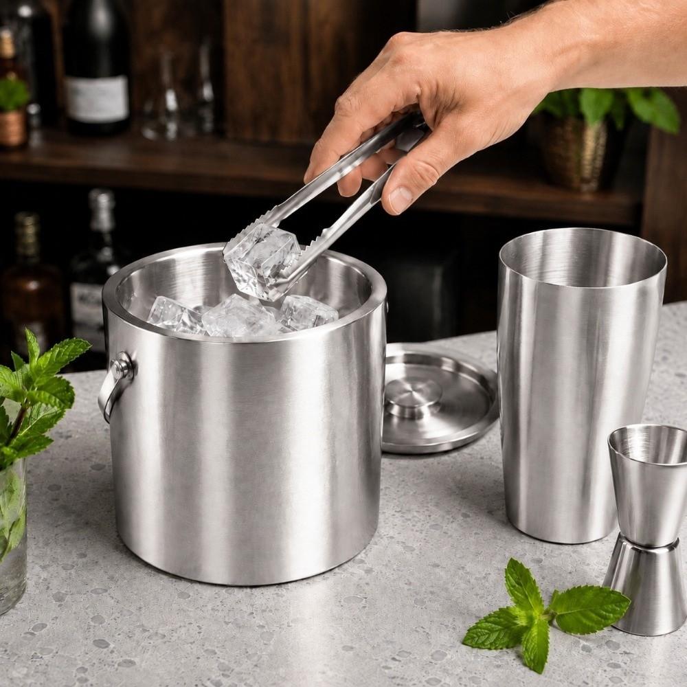 Double-Wall Stainless Steel Ice Bucket With Lid Champagne Beverage Tub  Wine Chilling