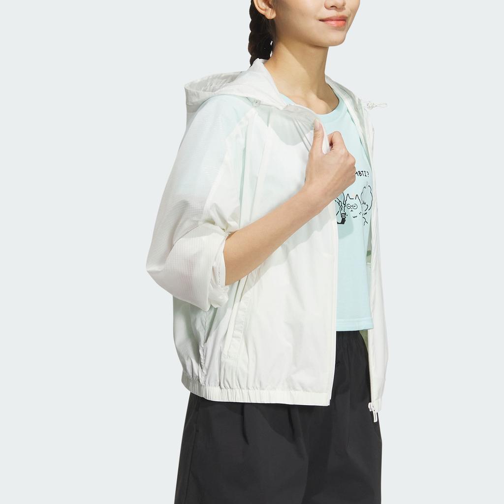 Adidas Graphic Woven Loose Cartoon Print Hooded Zip Jacket Women Outerwear Han-Jade-White JN6655