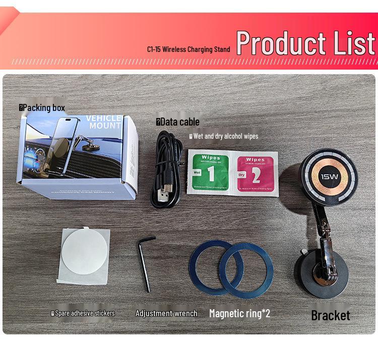 Foldable 360° Car Phone Holder with MagSafe Magnetic 15W Wireless Charger & Metal Navigation Mount